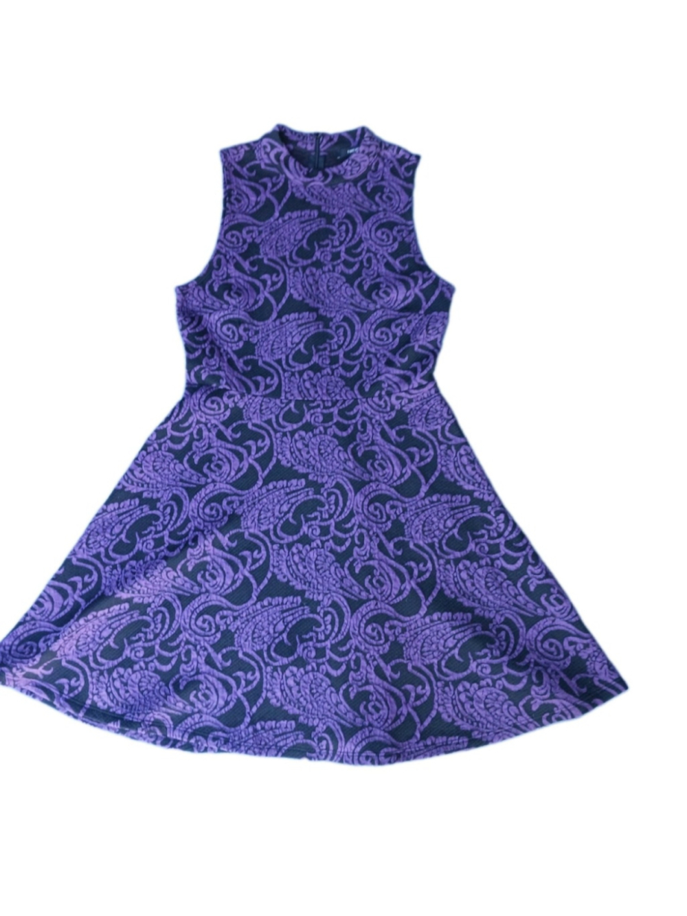 Y2K forever 21 A-line dress Sz M Purple Black Paisley Brocade Look Knit W/zip